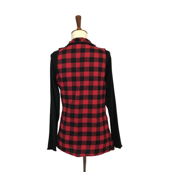 Red & Black Buffalo Plaid Asymmetric Open Vest - Picture 8 of 16